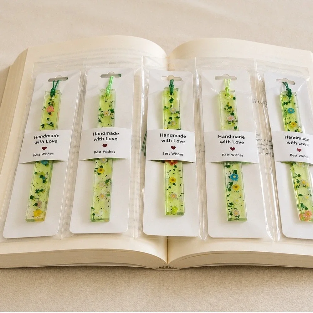 Set of 5 Handmade Resin Floral Bookmarks Cottagecore Fairycore Botanical Gift